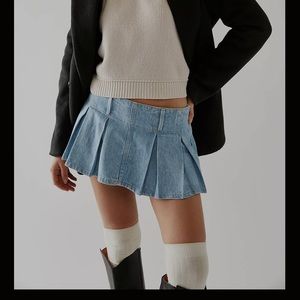 Free People Pleated Micro Mini Denim Skort 6